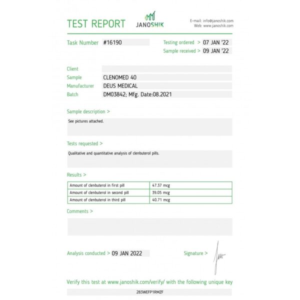 CLENOMED 40 lab test