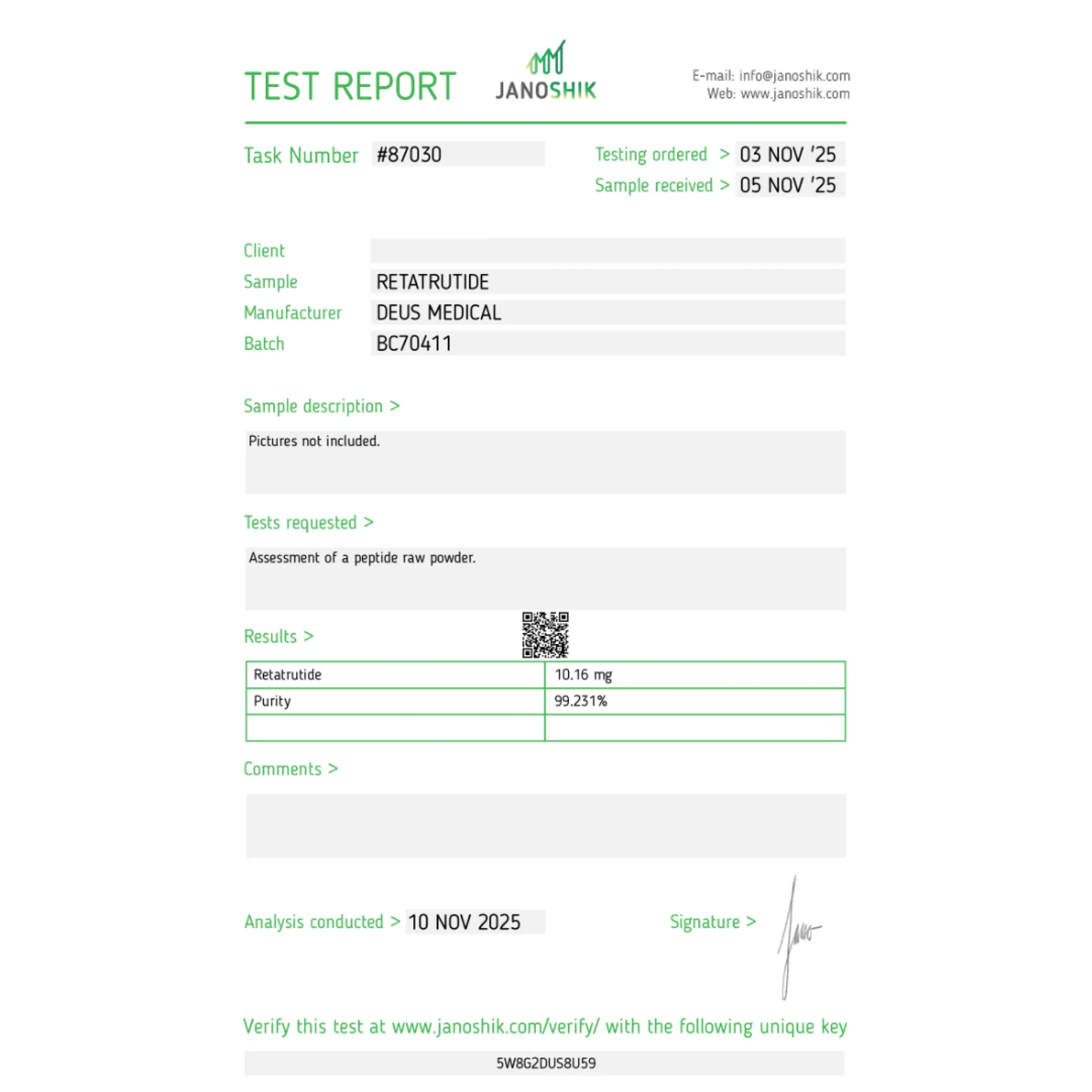 Retatrutide Test Report